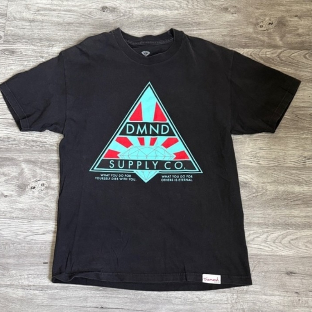 Diamond Supply Co. Black Tee with Red and Aqua Design